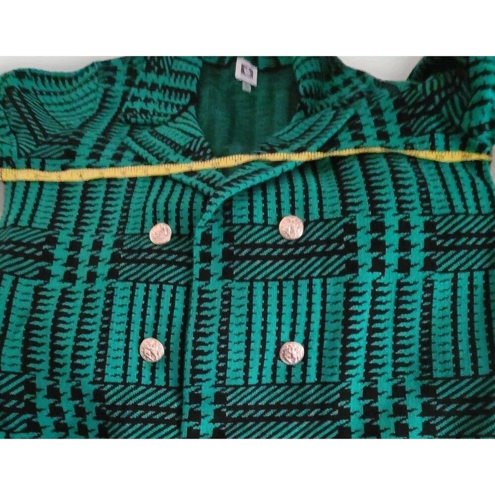 Anne Klein Green Plaid Long Cardigan Sweater Jacket Womens L Dbl Breasted Preppy - Picture 4 of 9
